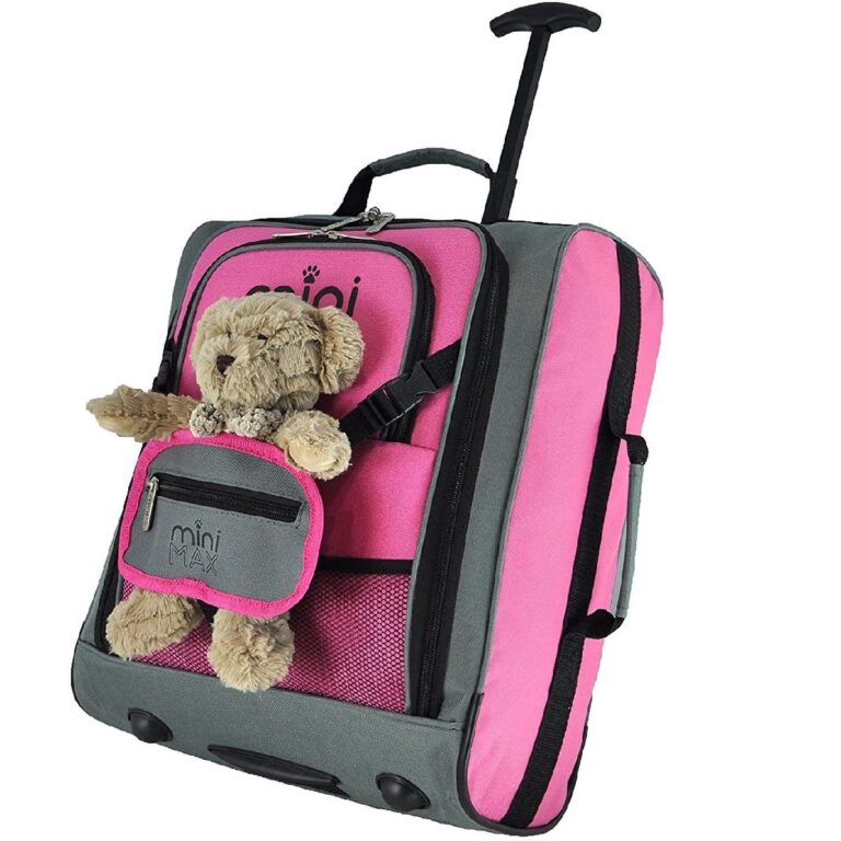 Aerolite Mini Max Childrens Trolley Bag with Toy Pouch - Pink