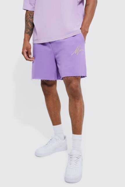 Mens Purple Man Short Oversized Loopback Jersey Short, Purple
