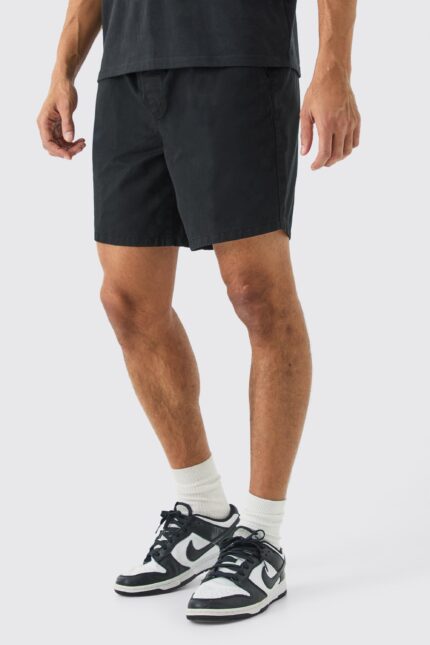 Mens Shorter Length Relaxed Fit Chino Shorts in Black, Black