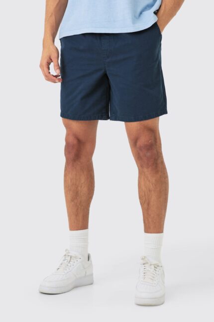 Mens Shorter Length Relaxed Fit Chino Shorts in Navy, Navy