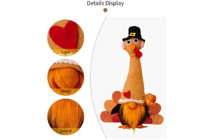 Harvest Turkey Gnome Doll - Festive Fabric Home Decor, 35cm Table Ornament | Wowcher