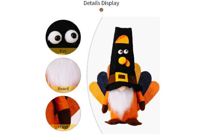 Spread-Tail Turkey Gnome Ornament - Decorative Fabric Table Accent, 29cm, Autumn Harvest Style | Wowcher